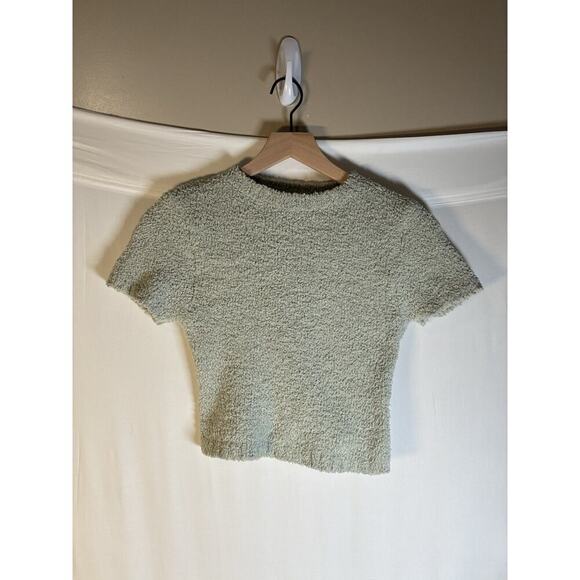 Skims Tops - SKIMS Cozy Fuzzy Knit Cropped T Shirt Gray Size S/M Stretch Sherpa Lounge
